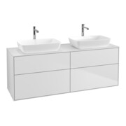 V&B Meuble sous lavabo Finion 160x60 cm, éclairage mural, plaque de fermeture blanc, laqué blanc