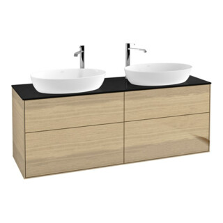 V&B Meuble sous lavabo Finion 160x60 cm, panneau de façade bleu mat, placage chêne