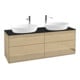 V&B Meuble sous lavabo Finion 160x60 cm, panneau de façade bleu mat, placage chêne-1