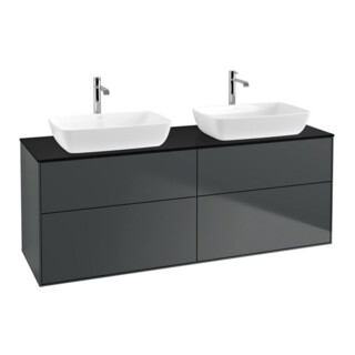 V&B Meuble sous lavabo Finion 160x60 cm, panneau de façade bleu moyen, mat, laqué