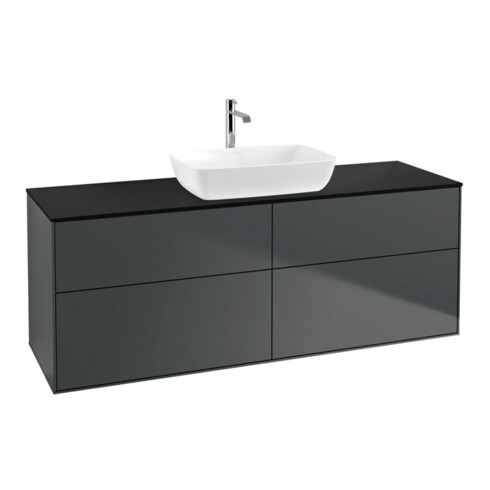 V&B Meuble sous lavabo Finion 160x60 cm, plan d’abattage bleu mat, miroir bleu mat Lac