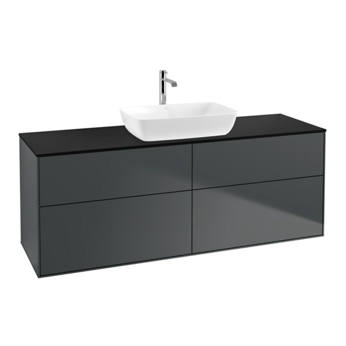 V&B Meuble sous lavabo Finion 160x60 cm, plan d’abattage bleu mat, miroir bleu mat Lac