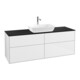 V&B Meuble sous lavabo Finion 160x60 cm, plan d'abattant bleu mat, laque blanche brillante-1