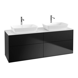 V&B Meuble sous lavabo Finion 160x60 cm, plan de découpe blanc, façade bleue laquée