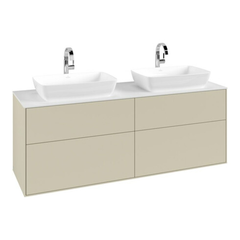 V&B Meuble sous lavabo Finion 160x60 cm, plan de découpe blanc, gris moyen laqué