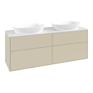 V&B Meuble sous lavabo Finion 160x60 cm, plan de découpe blanc, poignée grise mate laquée