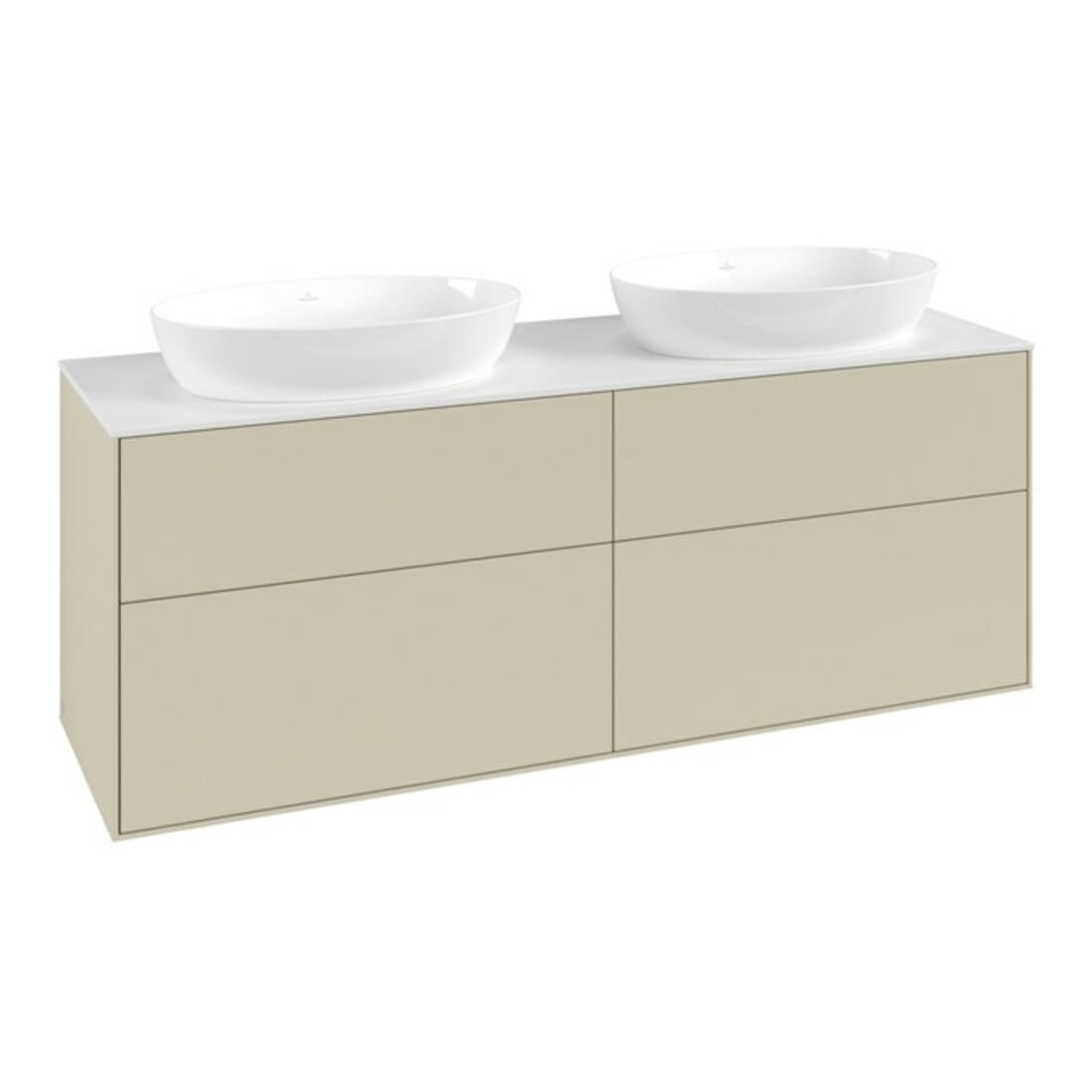 V&B Meuble sous lavabo Finion 160x60 cm, plan de découpe blanc, poignée grise mate laquée