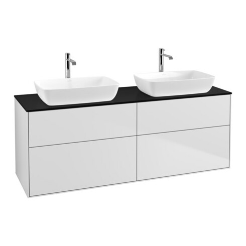 V&B Meuble sous lavabo Finion 160x60 cm, plan de découpe bleu, blanc laqué