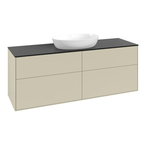 V&B Meuble sous lavabo Finion 160x60 cm, plan de découpe bleu mat, poignée gris mat Lac