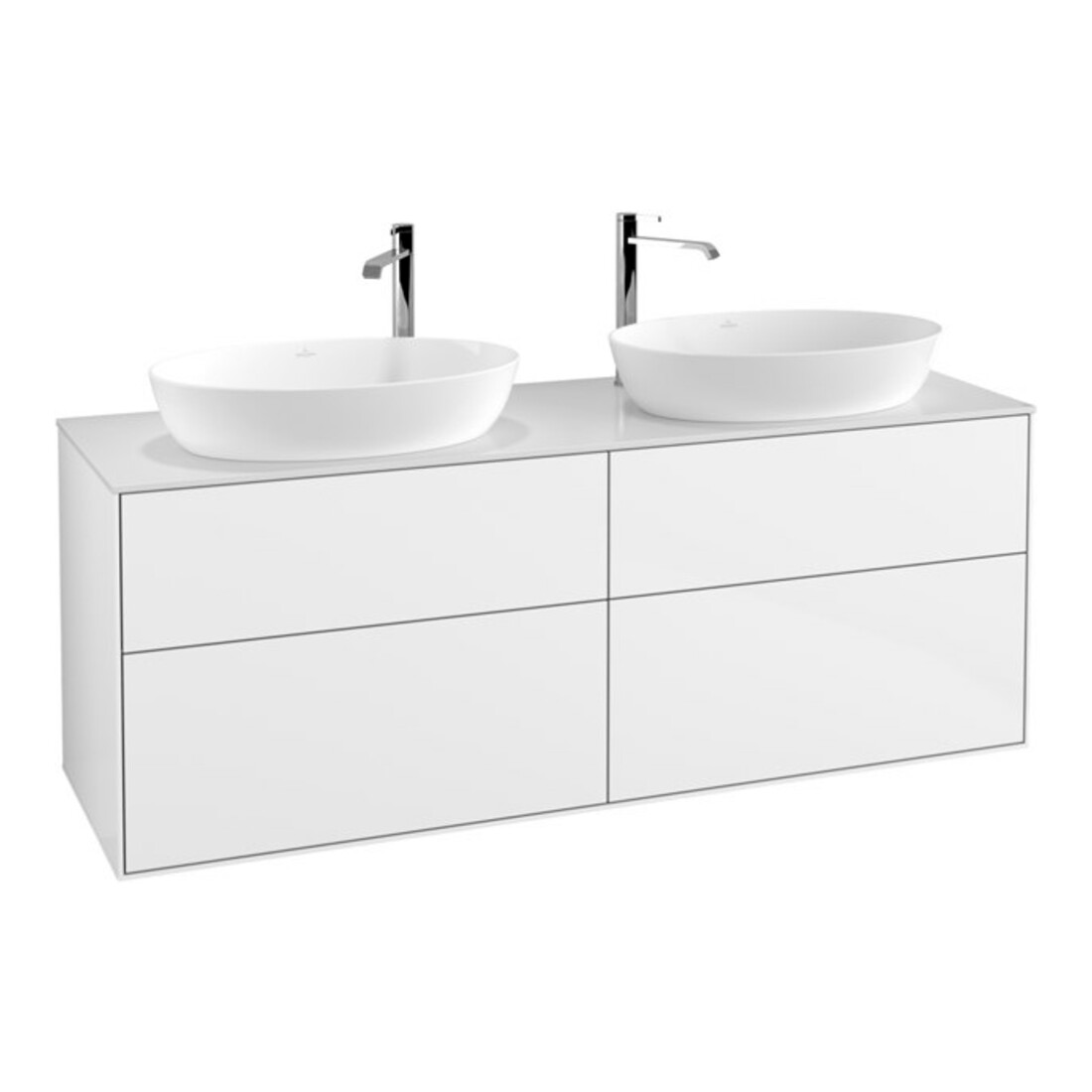 V&B Meuble sous lavabo Finion 160x60 cm, plan de drainage blanc, laqué blanc brillant