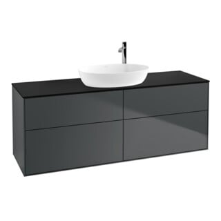 V&B Meuble sous lavabo Finion 160x60 cm, plan de drainage bleu mat avec miroir bleu mat Lac