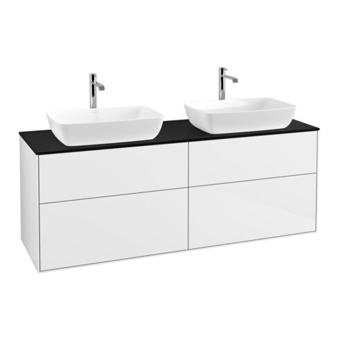 V&B Meuble sous lavabo Finion 160x60 cm, plan de drainage bleu mat, laque blanc brillant