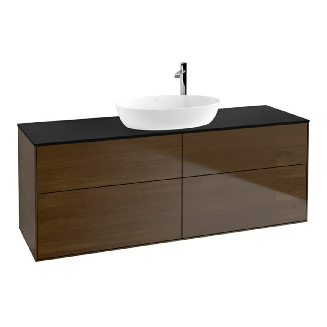 V&B Meuble sous lavabo Finion 160x60 cm, plan de drainage bleu, placage noyer