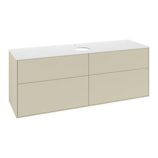 V&B Meuble sous lavabo Finion 160x60 cm, plan de toilette blanc, poignée grise avec laque