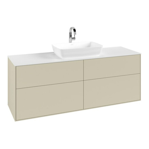 V&B Meuble sous lavabo Finion 160x60 cm, plan de toilette blanc, poignée grise avec laque