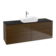 V&B Meuble sous lavabo Finion 160x60 cm, plan de travail bleu, placage noyer