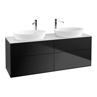 V&B Meuble sous lavabo Finion 160x60 cm, plan lavabo blanc, façade bleue laquée