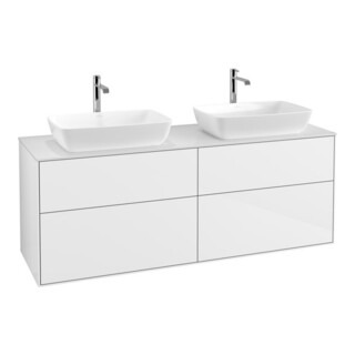 V&B Meuble sous lavabo Finion 160x60 cm, plan lavabo blanc, laqué blanc brillant