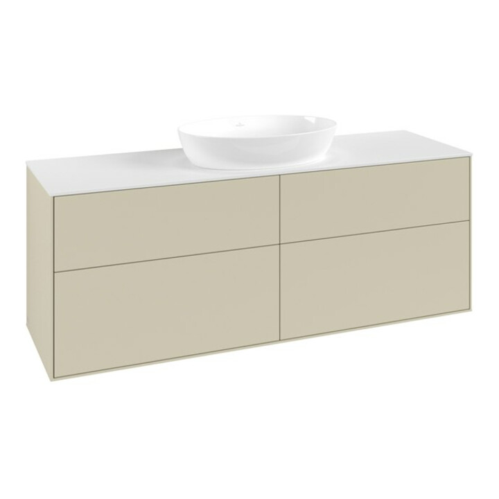 V&B Meuble sous lavabo Finion 160x60 cm, plan lavabo blanc, miroir gris mat Lac