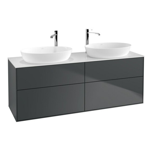 V&B Meuble sous lavabo Finion 160x60 cm, plaq. abd. blanc mat, poign. bleue mat