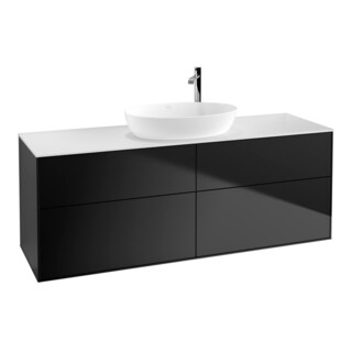 V&B Meuble sous lavabo Finion 160x60 cm, plaque d’abattant blanc, façade bleue laquée