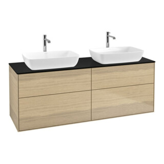 V&B Meuble sous lavabo Finion 160x60 cm, plaque d'abattant bleu mat, placage chêne