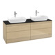 V&B Meuble sous lavabo Finion 160x60 cm, plaque d'abattant bleu mat, placage chêne-1