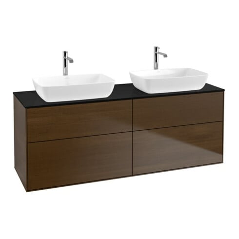 V&B Meuble sous lavabo Finion 160x60 cm, plaque d'abattant bleue, placage noyer