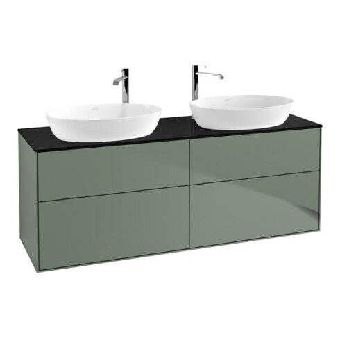 V&B Meuble sous lavabo Finion 160x60 cm, plaque de drainage bleue, huile avec laque