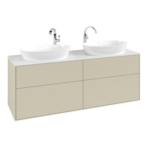 V&B Meuble sous lavabo Finion 160x60 cm, plaque de fermeture blanc, poignée argent mat avec laque