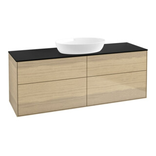 V&B Meuble sous lavabo Finion 160x60 cm, plaque d'habillage bleu mat, placage chêne