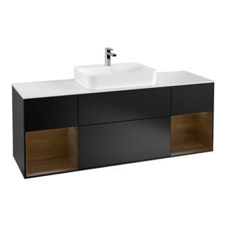 V&B Meuble sous-lavabo Finion 160x60, pl blanc mat, régale noyer vénitien, blanc mat laqué