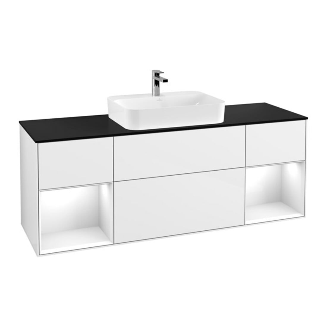 V&B Meuble sous lavabo Finion 160x60, Pl blanc mat, Rg gris blanc laqué, brillant blanc laqué