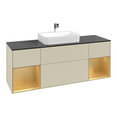 V&B Meuble sous lavabo Finion 160x60, Pl blanc mat, Rg gris mat Lac, si Gris mat Lac