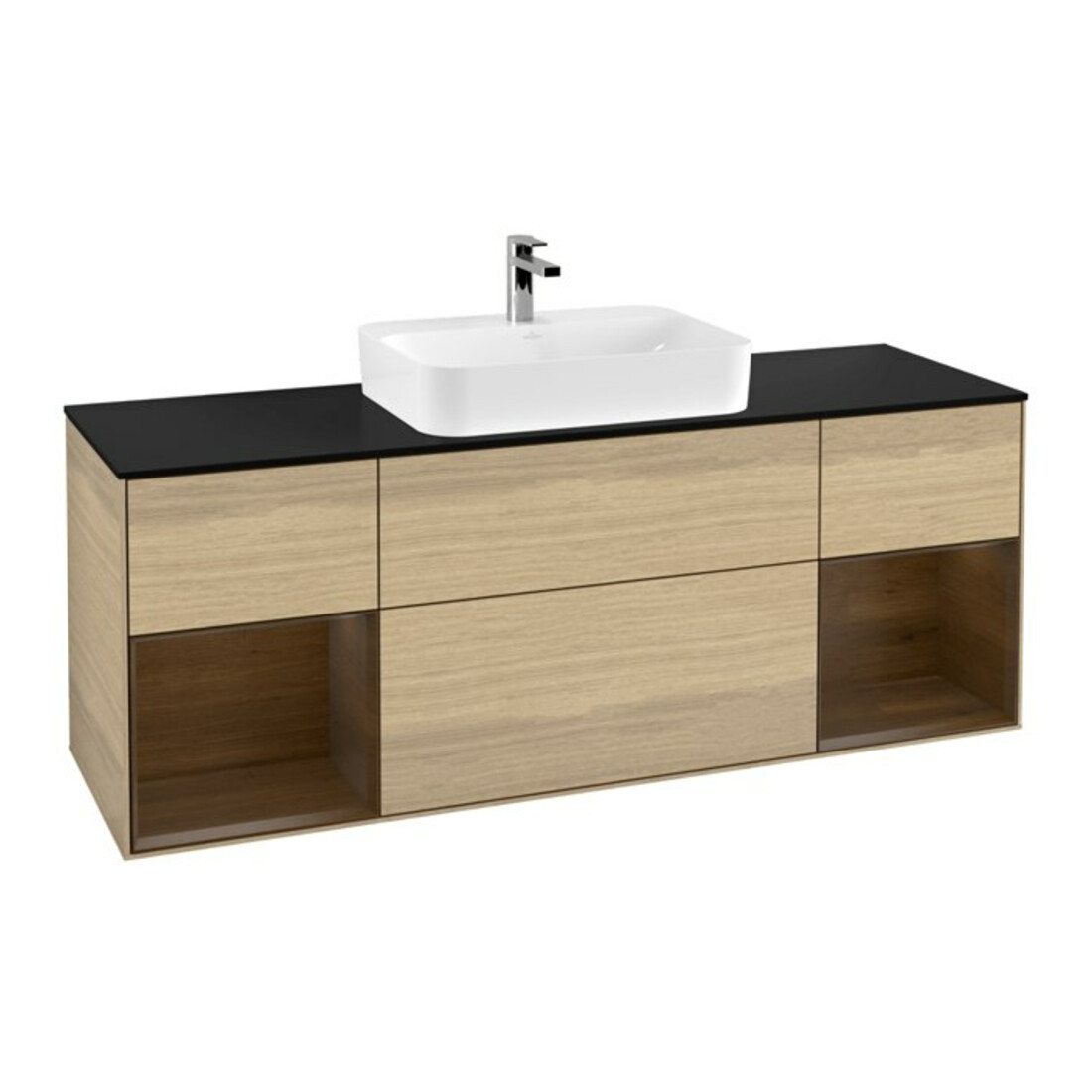V&B Meuble sous lavabo Finion 160x60, Pl bleu mat, Reg bois noyer, Oa noyer