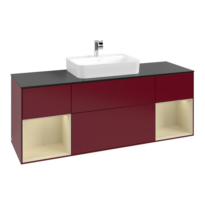 V&B Meuble sous-lavabo Finion 160x60, Pl bleu mat, Réglette alu gris mat, Pieds mat