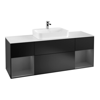V&B Meuble sous lavabo Finion 160x60, placage blanc mat, façade A mat laqué bleu