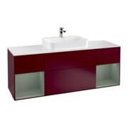 V&B Meuble sous lavabo Finion 160x60, placage blanc mat, rangement huile mat, poignée métal