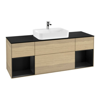 V&B Meuble sous lavabo Finion 160x60, placage bleu, étagère bleue, poignée ven