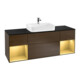 V&B Meuble sous lavabo Finion 160x60, placage bleu mat, réglette dorée mat, noyer veinée-1