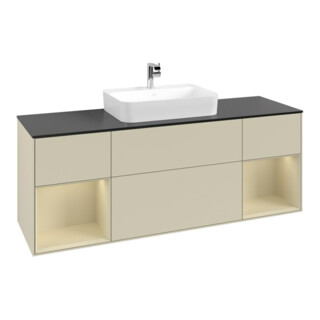 V&B Meuble sous lavabo Finion 160x60, placage bois marron, poignée argent mat laqué, argent mat laqué