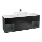 V&B Meuble sous lavabo Finion 160x60, placage bois mat, rangement médium mat laqué, bleu mat laqué