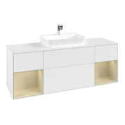 V&B Meuble sous lavabo Finion 160x60, placage bois, rangée simple, blanc mat laqué