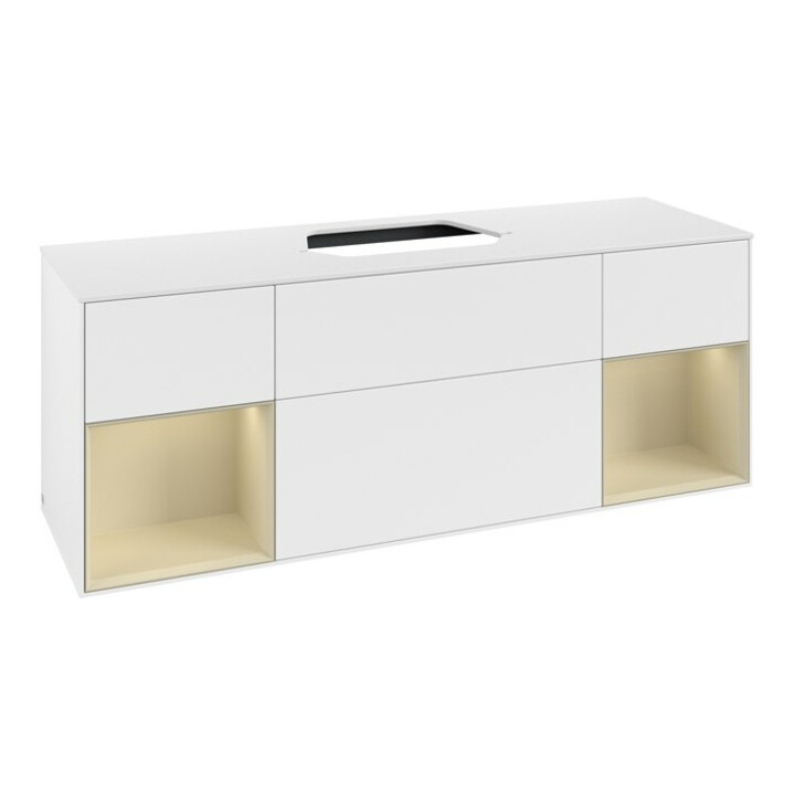 V&B Meuble sous lavabo Finion 160x60, placage bois, rangée simple, blanc mat laqué