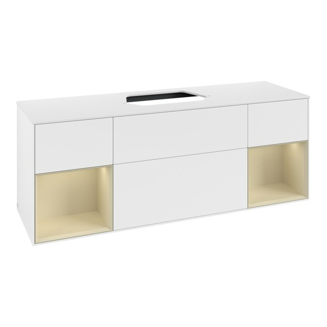 V&B Meuble sous lavabo Finion 160x60, placage bois, rangée simple, blanc mat laqué