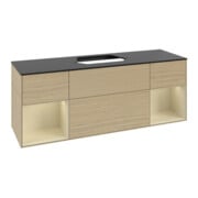 V&B Meuble sous lavabo Finion 160x60, placage bois, rangement simple, gris mat laqué, ouverture à ventouse