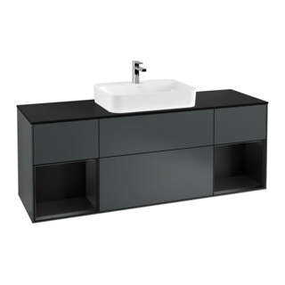 V&B Meuble sous lavabo Finion 160x60, placage bois, rangements bois laqué, meuble blanc laqué