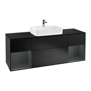 V&B Meuble sous lavabo Finion 160x60, placage bois, tiroir médian, laqué bleu