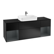 V&B Meuble sous lavabo Finion 160x60, placage bois, tiroir médian, laqué bleu
