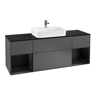 V&B Meuble sous lavabo Finion 160x60, placage bouleau, face bleue laquée, anthracite m